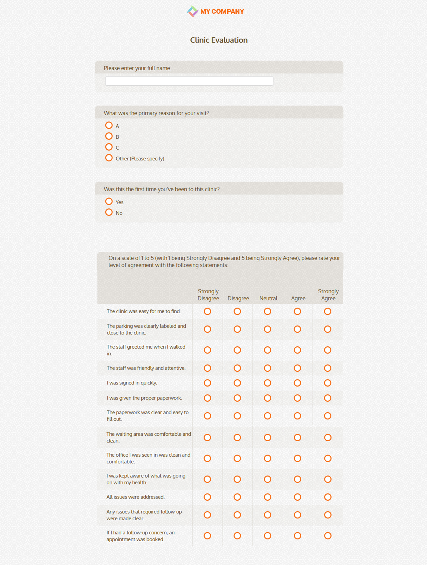 Clinic Evaluation Survey Questions & Templates - SoGoSurvey Throughout Survey Card Template