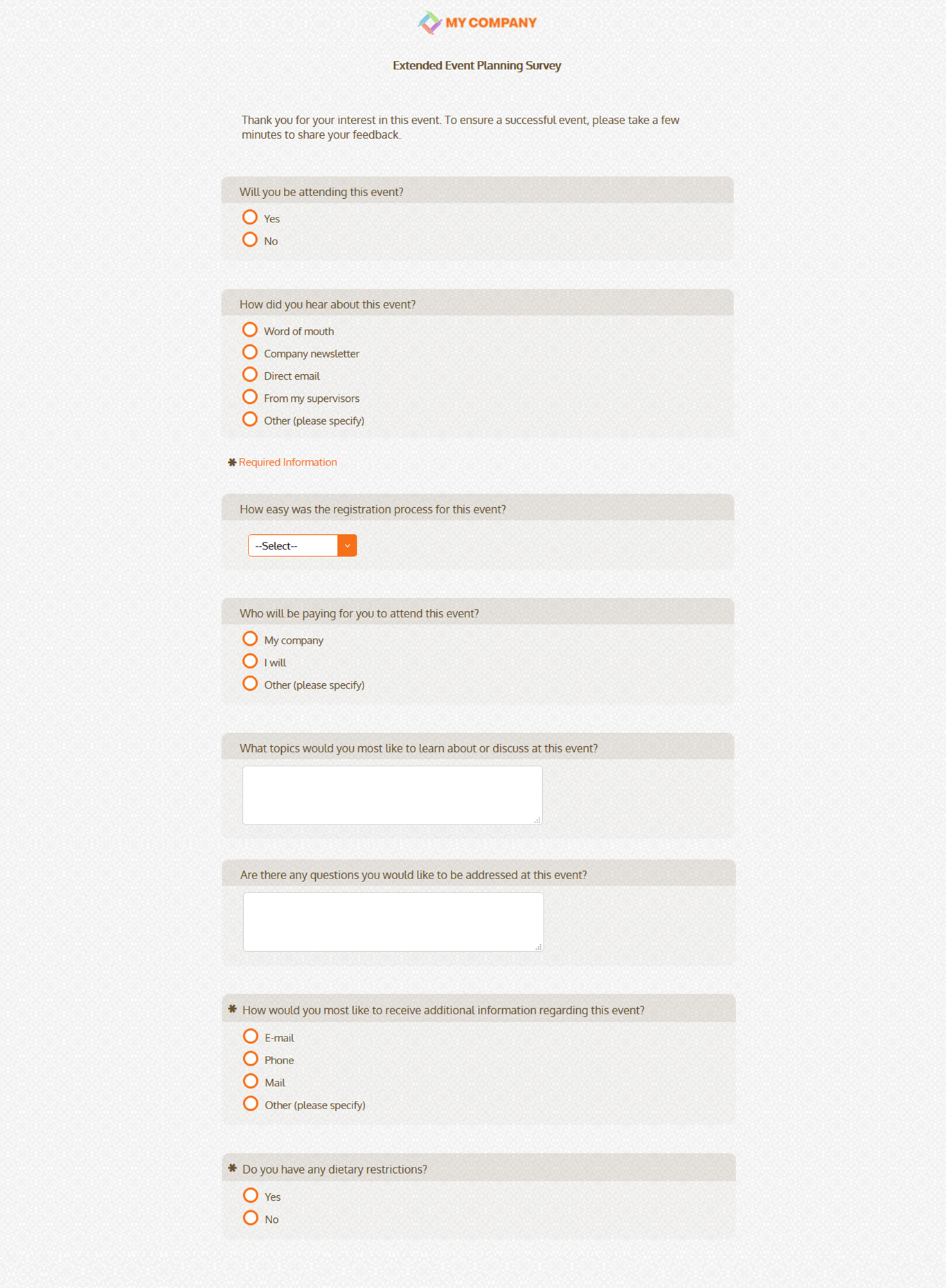 Extended Event Planning Survey Template [20 Questions]  SoGoSurvey In Event Survey Template Word