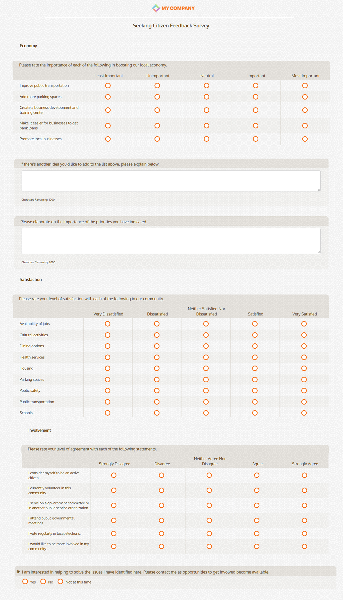 Citizen Feedback Survey Templates & Questions  SoGoSurvey For Survey Card Template